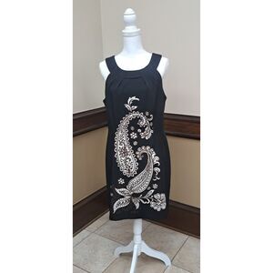Connected Apparel Shift Dress – Size 16 – Black & White Paisley-classic, boho